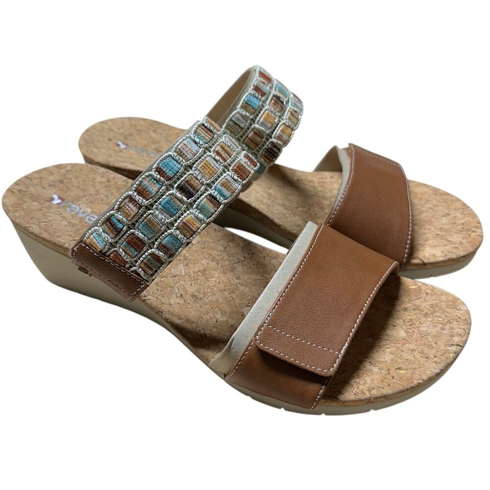 Revere Sorrento Women's Slip-On Wedge Sandal Cognac Size 9M New in Box